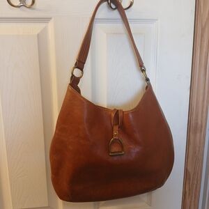 vintage Ralph Lauren saddle brown leather stirrup handbag Purse